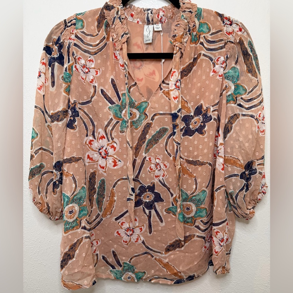 Joie Pink Floral Swiss Dot Pullover Blouse Size Small Petite NWT